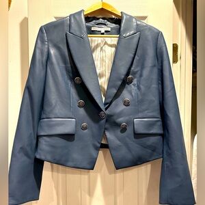 Veronica Beard Blue Cooke Dicky Jacket- Faux Leather- Size 14